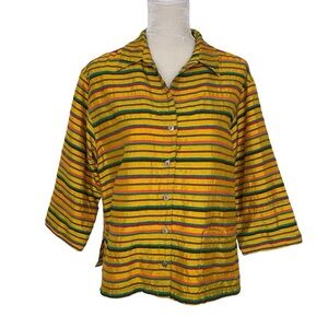 Chicos Vintage Striped Silk Jacket Women’s Size 2 (L-12) Lightweight Yellow